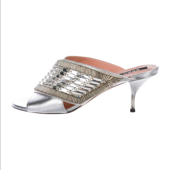 ROCHAS Leather Crystal Embellishments Slides - Picture 3 of 5